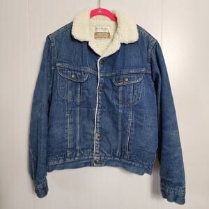 Vintage Roebucks Western Wear Denim Jacket Blue Jean Lined Sherpa SZ 42 R